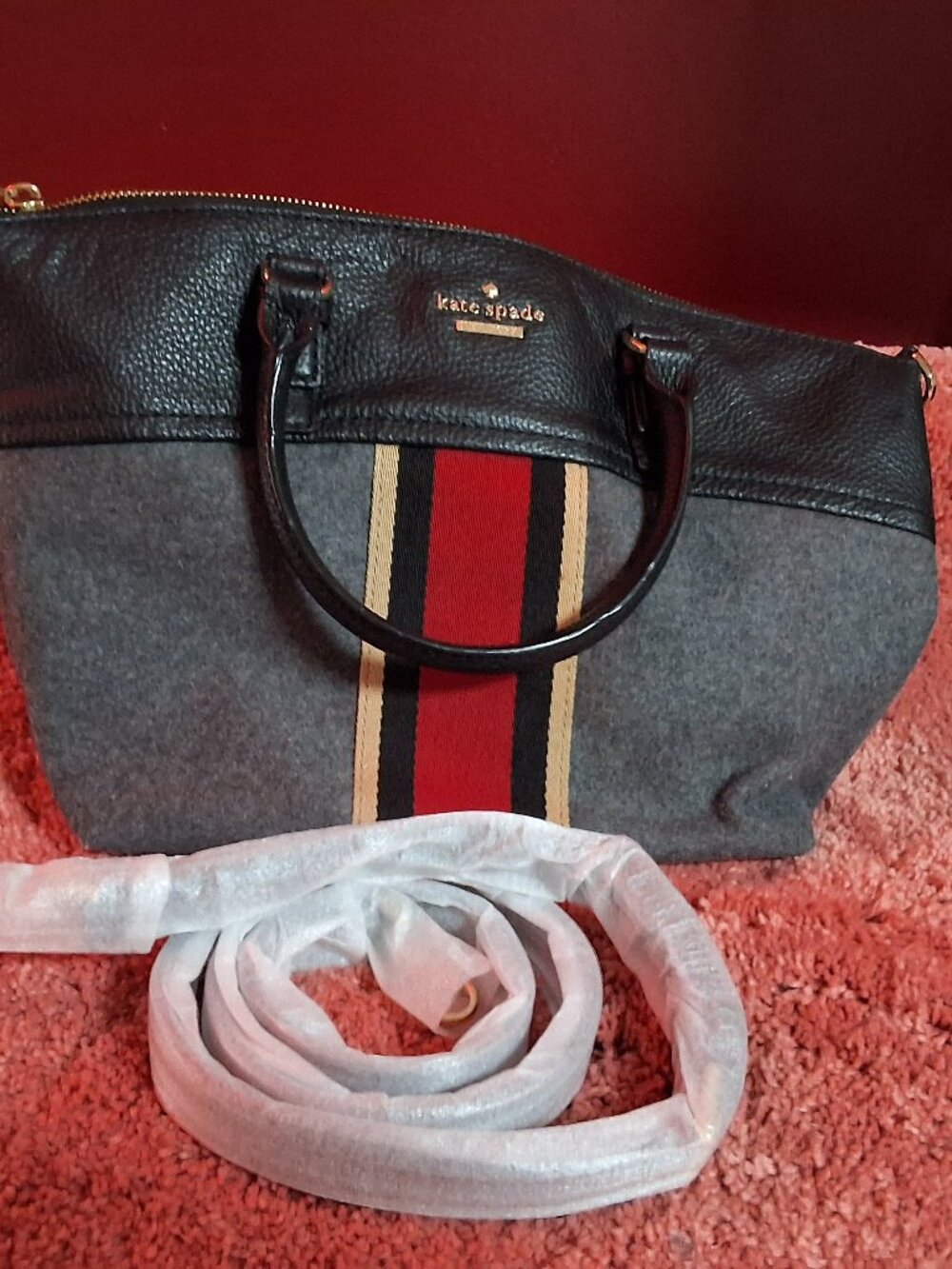 KATE SPADE Charcoal Grey Wool and Jackson Street Medium Hayden Satchel RARE